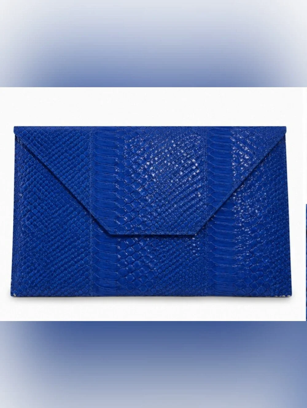 Royal Blue Faux Snakeskin Envelope Clutch Purse | Textured Foldover Evening Bag